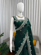 Beads & Sequins Work Fendy Silk Saree with Blouse