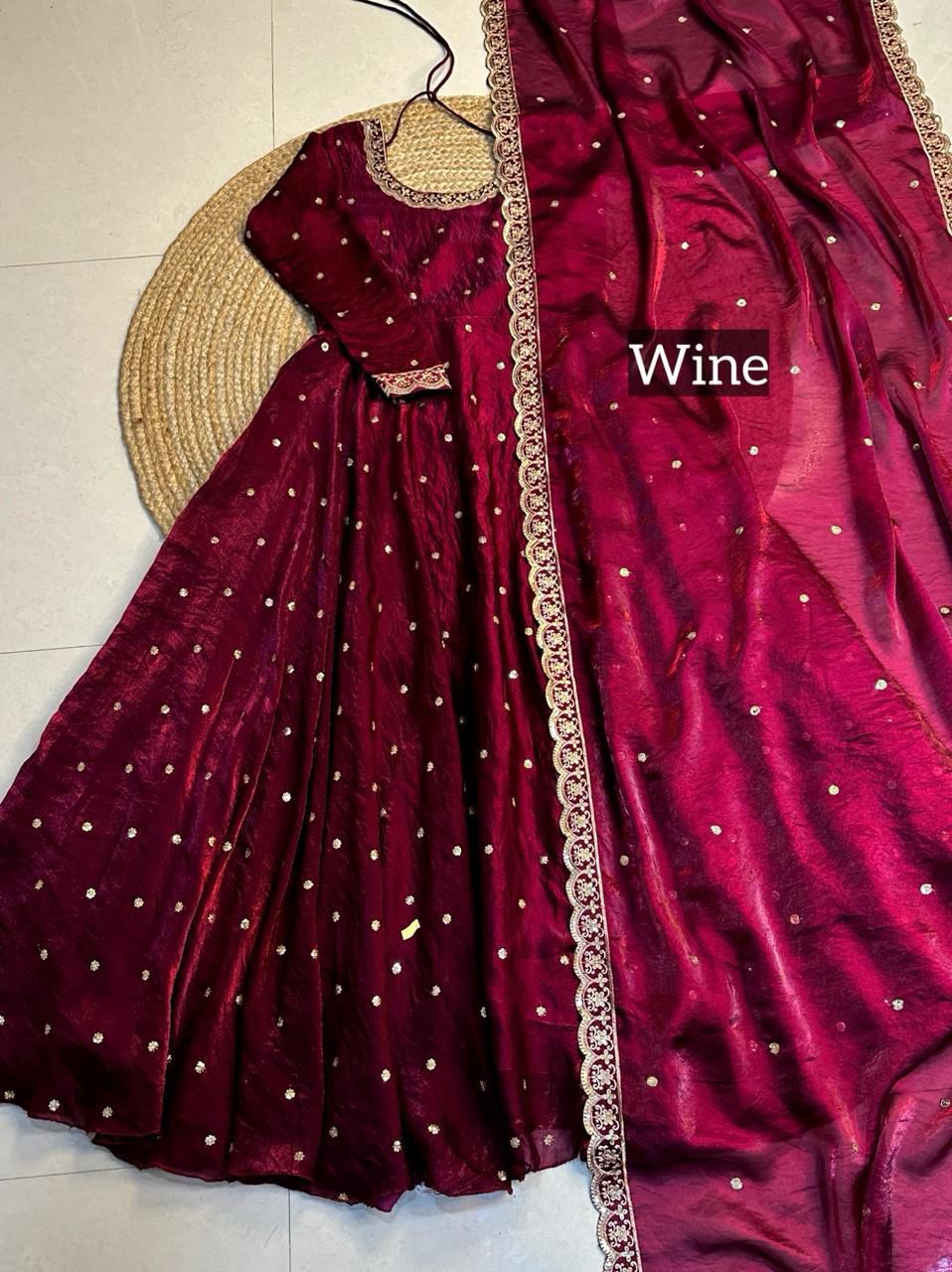 Designer Sequence Embroidered Fendi Silk Gown with Dupatta
