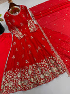 Embroidered Fendy Silk Gown Pant Dupatta Set