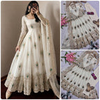 Heavy Fandy Silk Embroidered Gown Set with Zari Sequins Dupatta