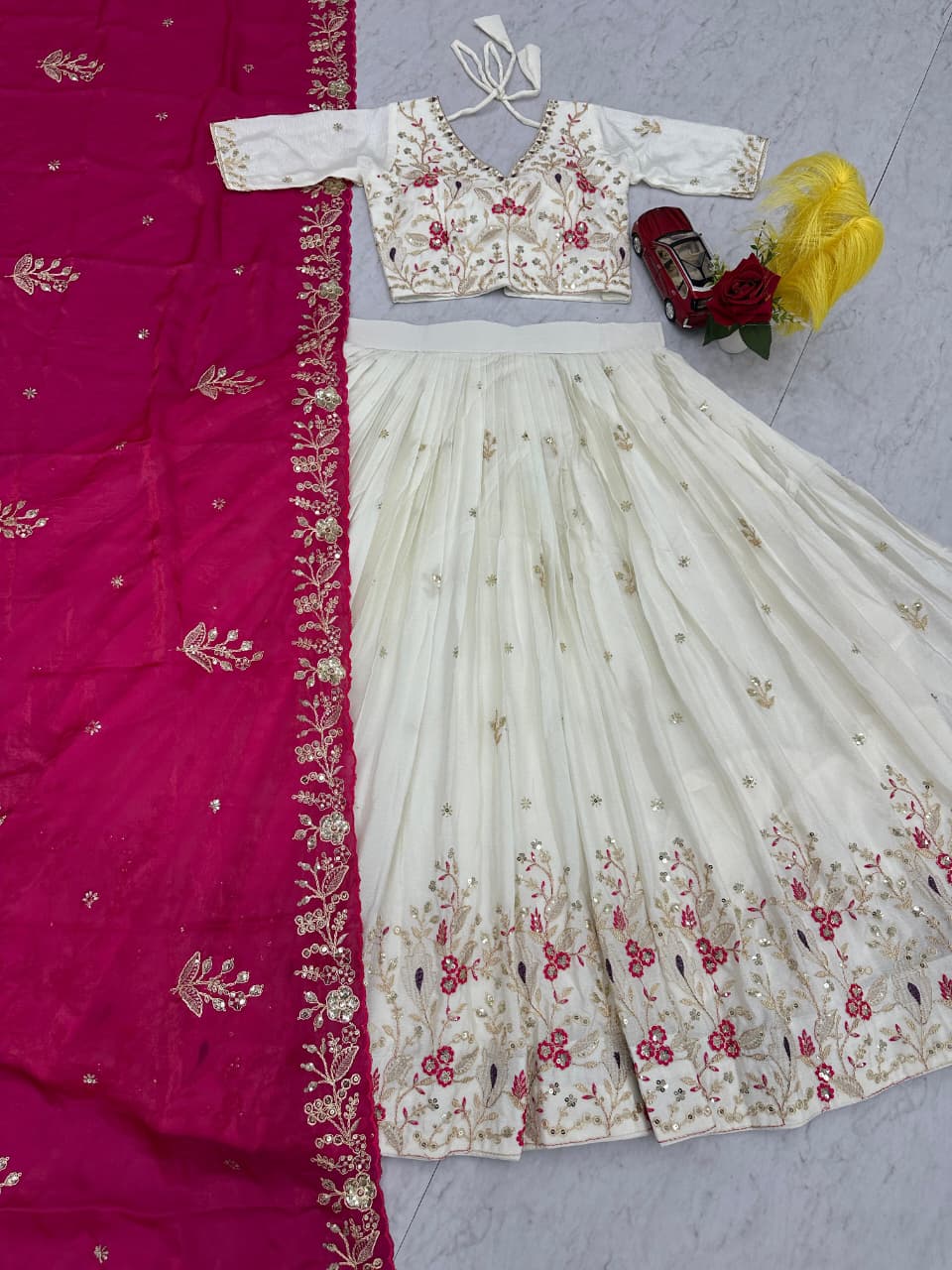 Embroidered Chinon Lehenga Choli with Dupatta
