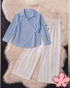 Striped Wrap Knot Top & Palazzo Co-Ord Set