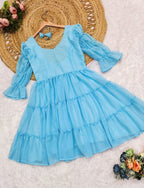 Blue Fox Georgette Mini Dress with Sweetheart Neckline