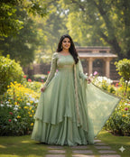 Heavy Vichitra Silk Embroidered Anarkali Suit