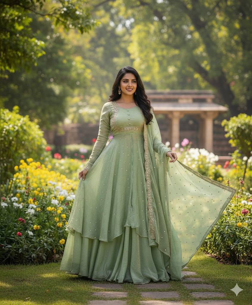 Heavy Vichitra Silk Embroidered Anarkali Suit