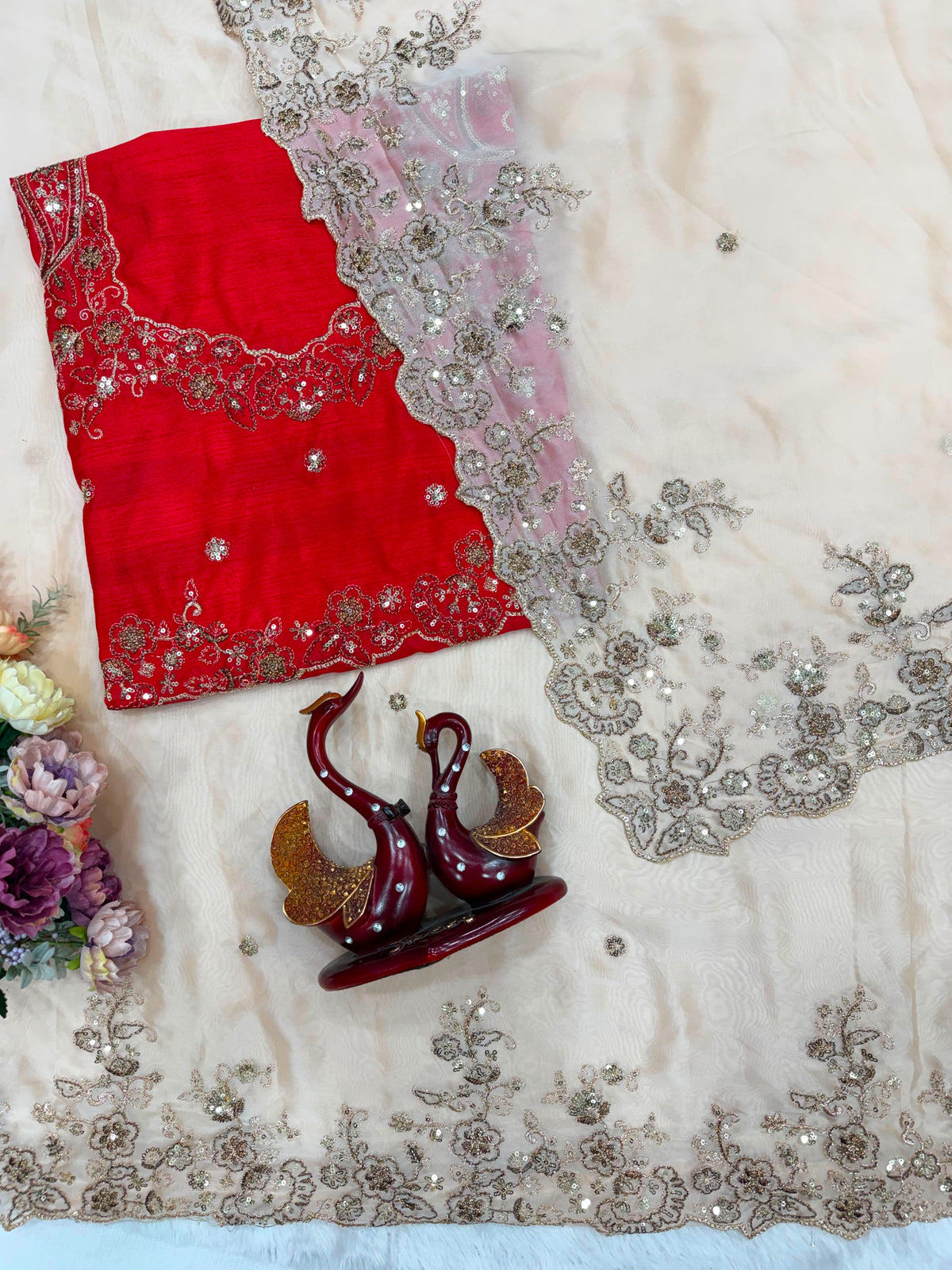Sequins Embroidered Rangoli Silk Saree with Banglori Blouse