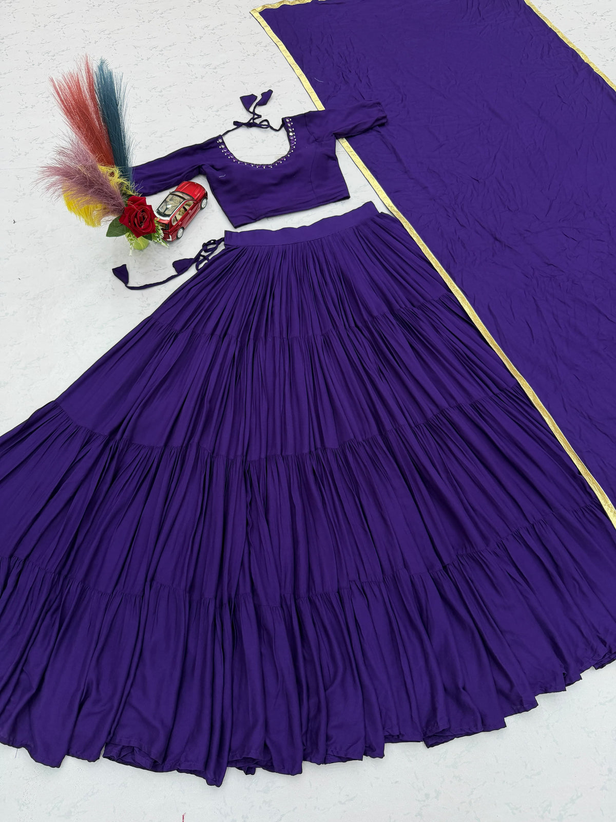 Handmade Mirror Work Rion Cotton Lehenga Choli Set