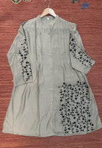 Embroidered Rayon Dress with Adjustable Belt