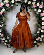 Rangoli Fabric Umbrella Flare Midi Gown for Women