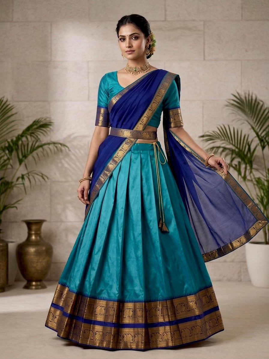 Zari Woven South Indian Lehenga Choli Set with Dupatta