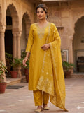 Embroidered Roman Silk Kurti Pant Set with Cotton Silk Dupatta
