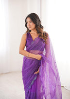 Soft Net Saree with Thread & Sequin Embroidery and Benglori Silk Blouse
