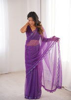 Soft Net Saree with Thread & Sequin Embroidery and Benglori Silk Blouse