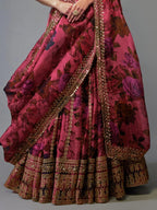 Organza Zari & Sequins Embroidered Lehenga Set with Dupatta