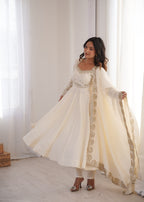 Roman Silk Embroidered Anarkali Gown Set with Chanderi Dupatta