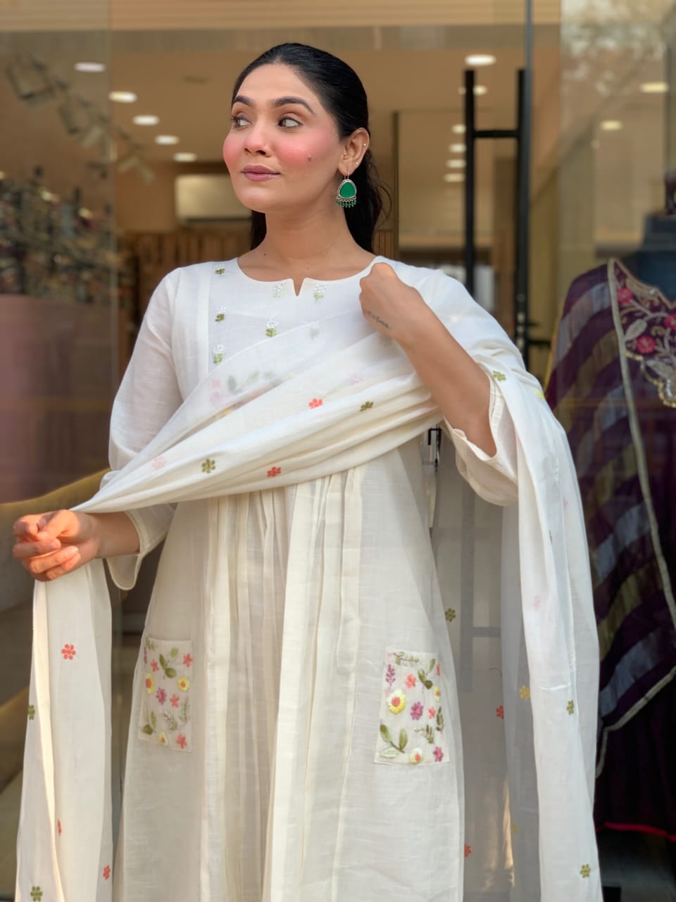 Cotton Embroidered Kurti Pant Dupatta Set