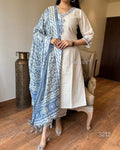 Embroidered Khadi Cotton Kurti Pant Set with Khadi Silk Dupatta