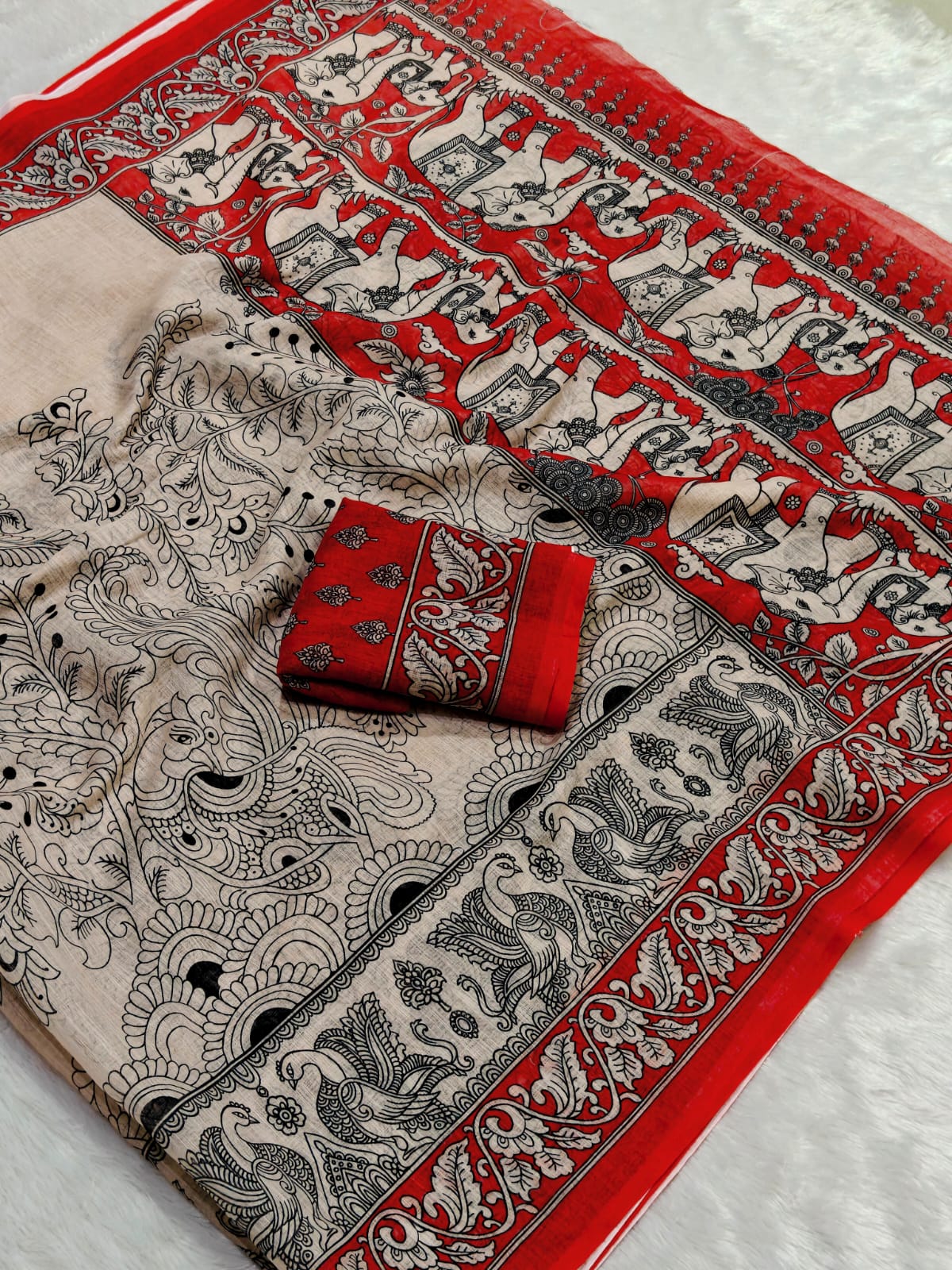 Digital Printed Soft Linen Saree with Printed Blouse