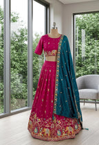Designer Space Silk Embroidered Lehenga Choli with Dupatta