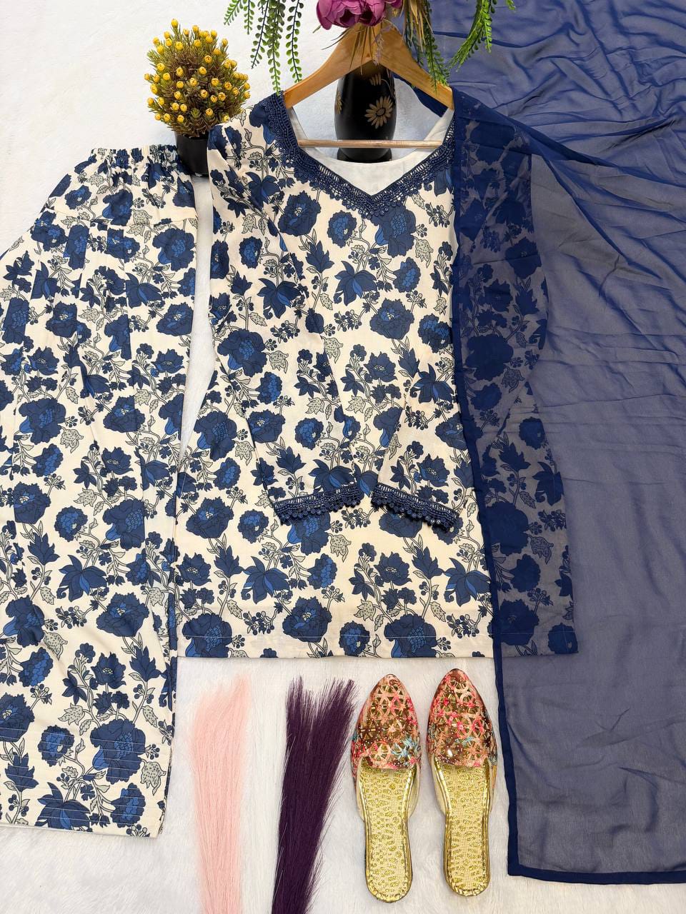 Cameric Cotton Farshi Pant Kurta Set with Dupatta