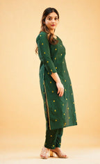 Kanchi Cotton Zari Work Kurti Pant Set