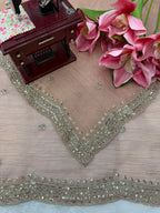 Thread and Sequins Work Tissue Crush Saree with Unstitched Blouse