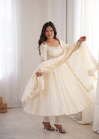 Roman Silk Embroidered Anarkali Gown Set with Chanderi Dupatta