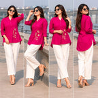 Cotton Slub Shirt and Pant Co-Ord Set for Women