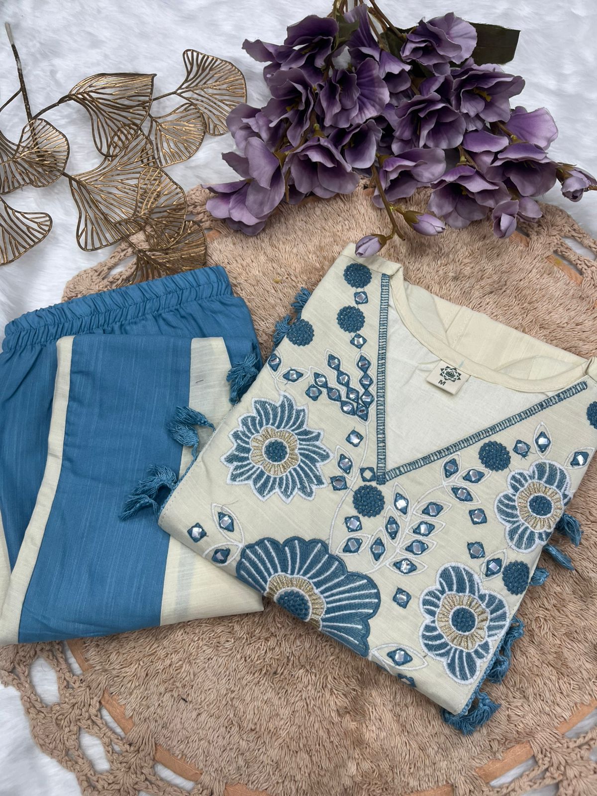Cotton Embroidered Top & Kali Pants Co-Ord Set