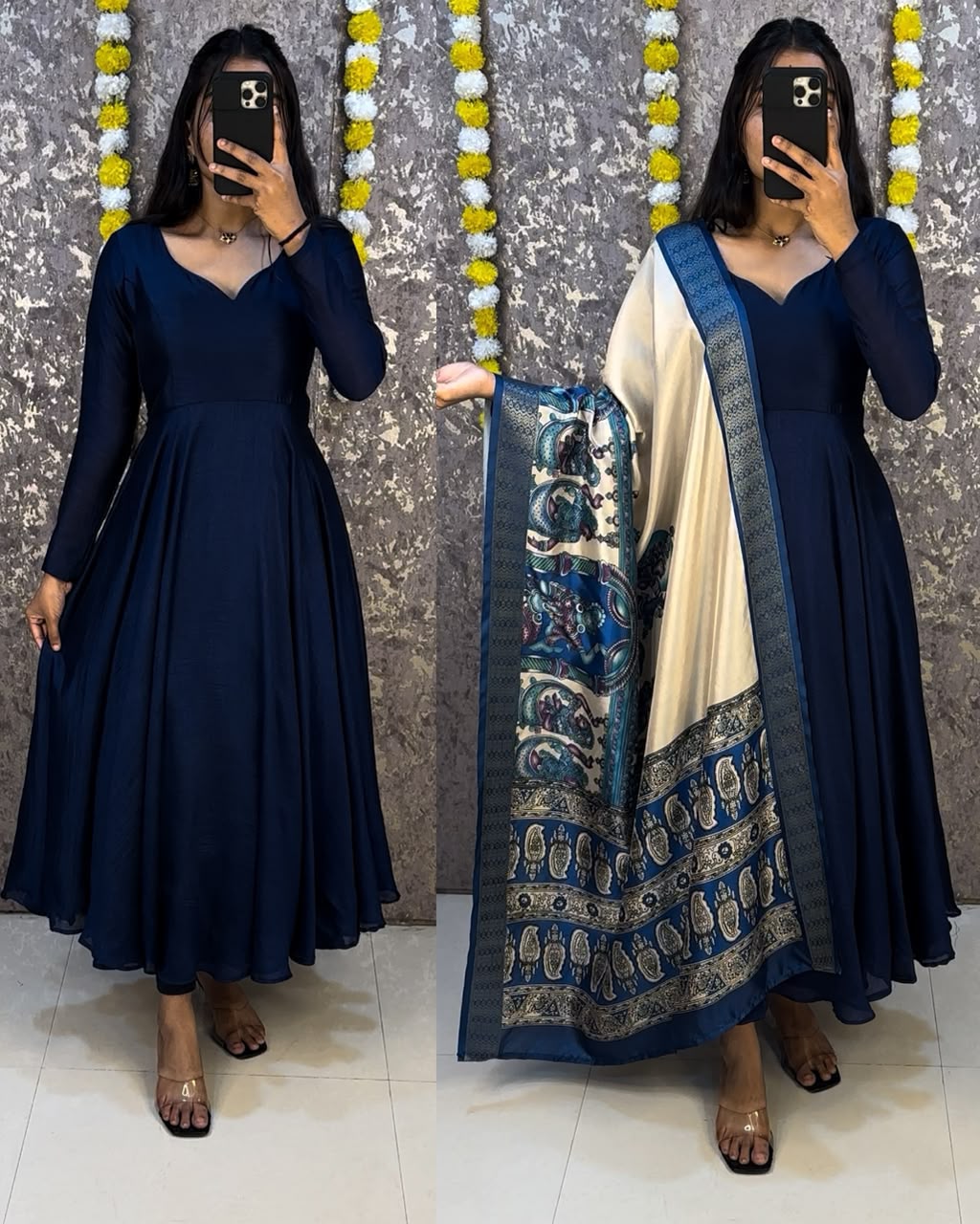 Anarkali Gown with Kalamkari Dupatta