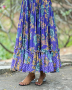 Floral Print Muslin Long Dress with Full Flare