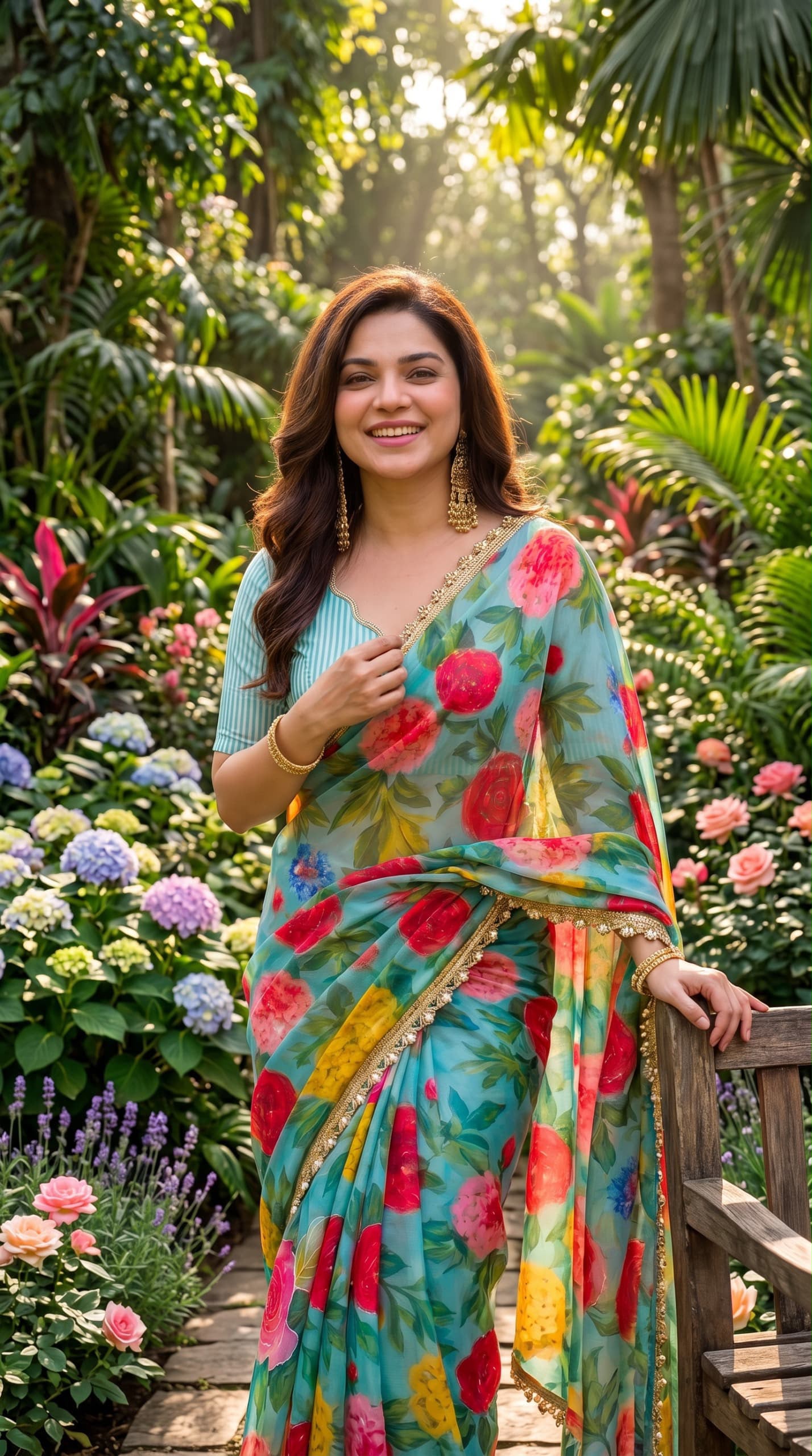 Digital Printed Soft Georgette Saree with Khatli Handwork Blouse