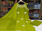 Embroidered Cotton Kurti Pant Set with Dupatta