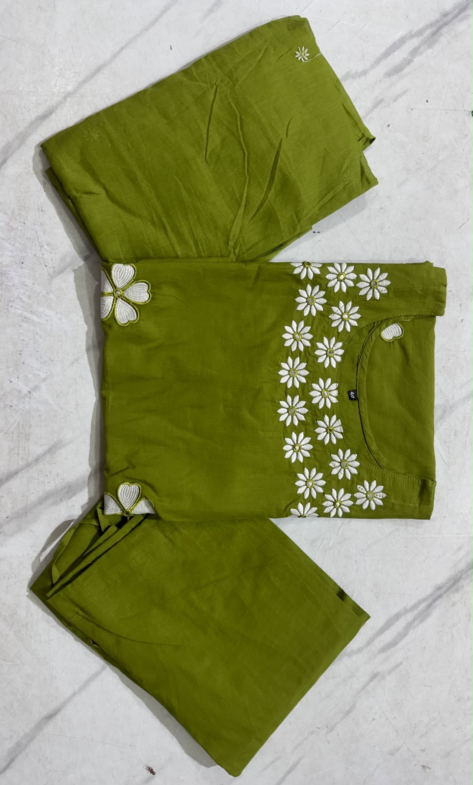 Embroidered Cotton Kurti Pant Set with Dupatta