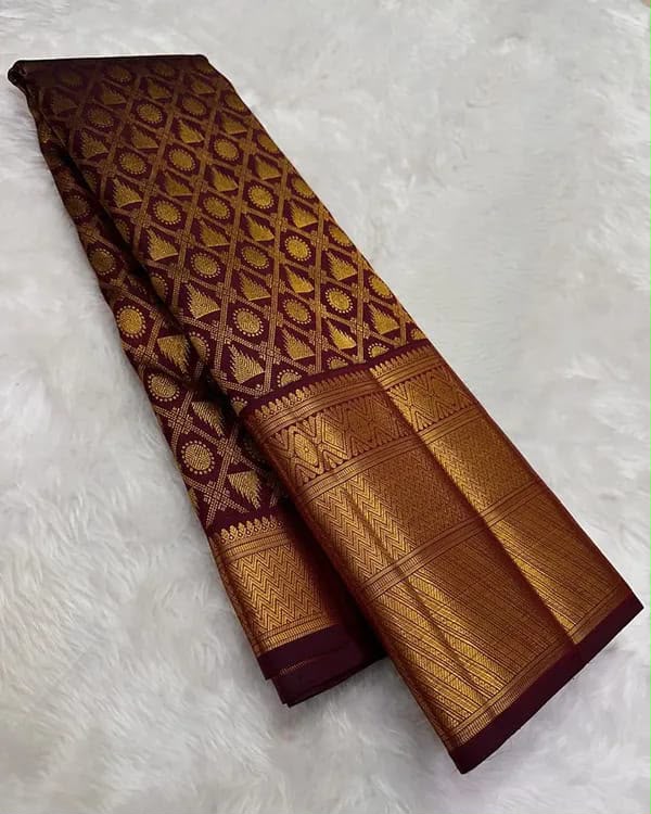 Lichi Silk Saree with Gold Zari & Jacquard Weaving