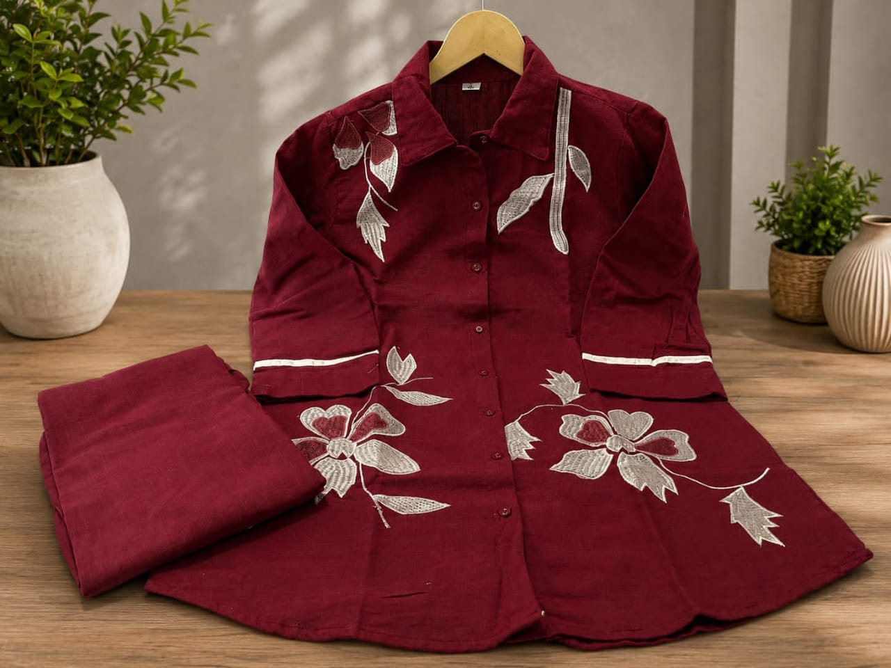 Cotton Slub Shirt & Pant Co-Ord Set for Women