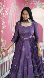 Embroidered Vertical Viscose Lehenga Set with Peplum Blouse & Dupatta