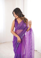 Soft Net Saree with Thread & Sequin Embroidery and Benglori Silk Blouse
