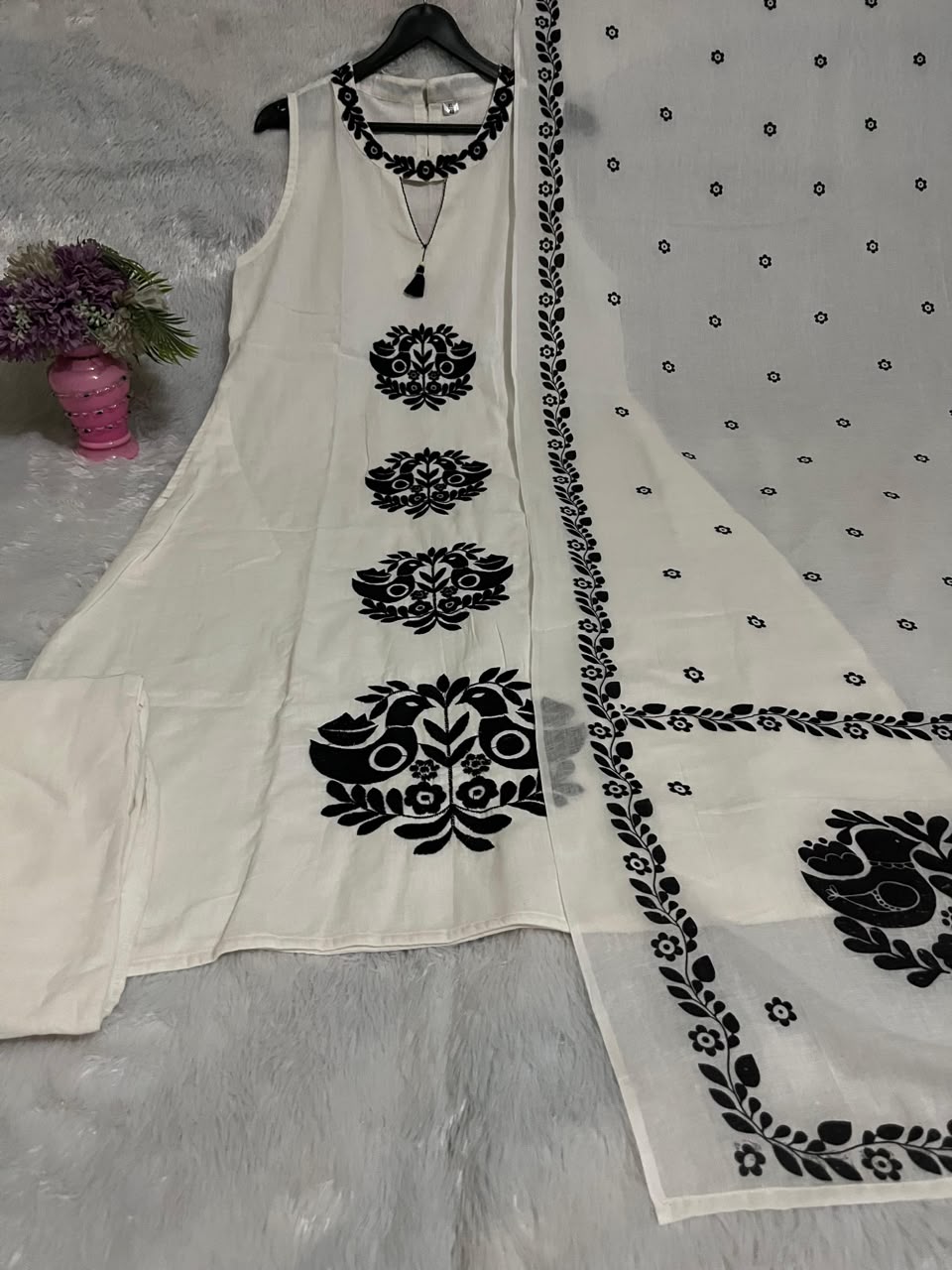 Cotton Flex Embroidered Kurti Pant Dupatta Set