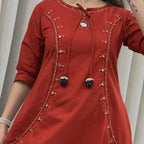 Pure Cotton Mirror Work A-Line Kurta Pant Dupatta Set