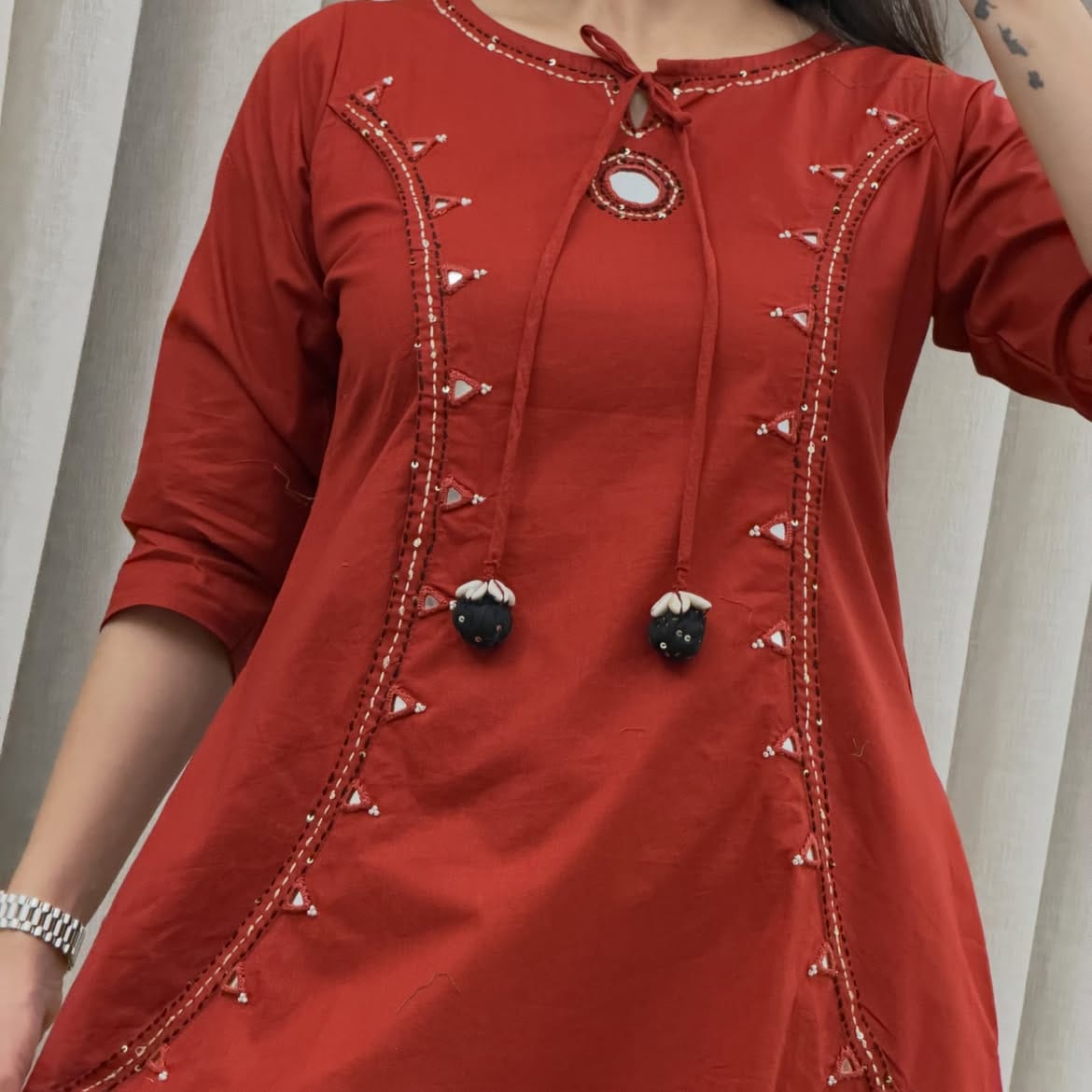 Pure Cotton Mirror Work A-Line Kurta Pant Dupatta Set