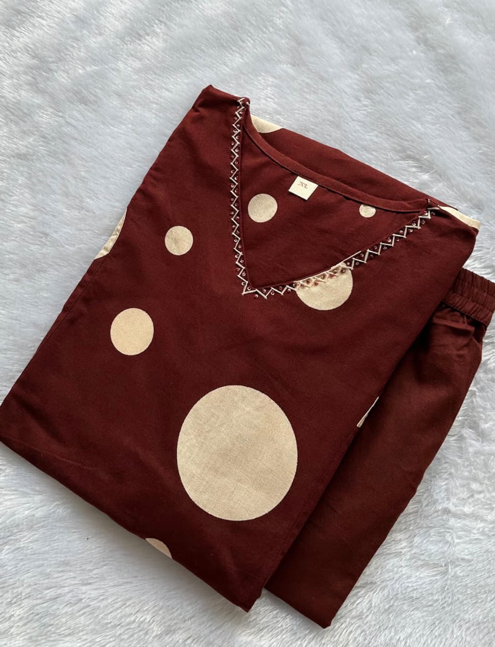 Fancy Cotton A-Line Kurti Pant Set with Pockets
