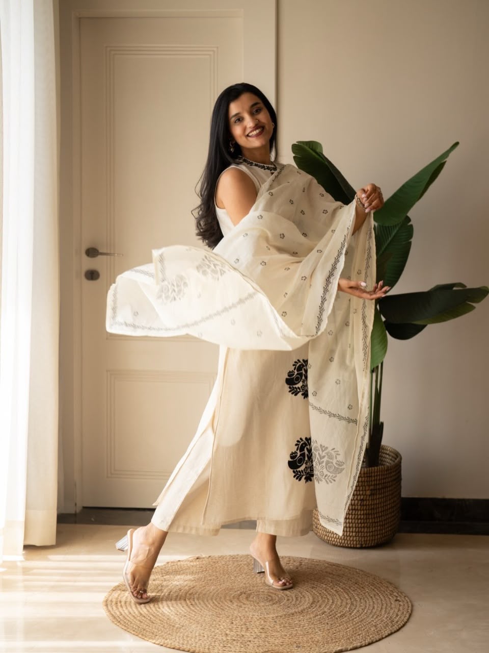 Cotton Flex Embroidered Kurti Pant Dupatta Set