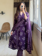 Heavy Cotton Khata Work Kurti Pant Dupatta Set