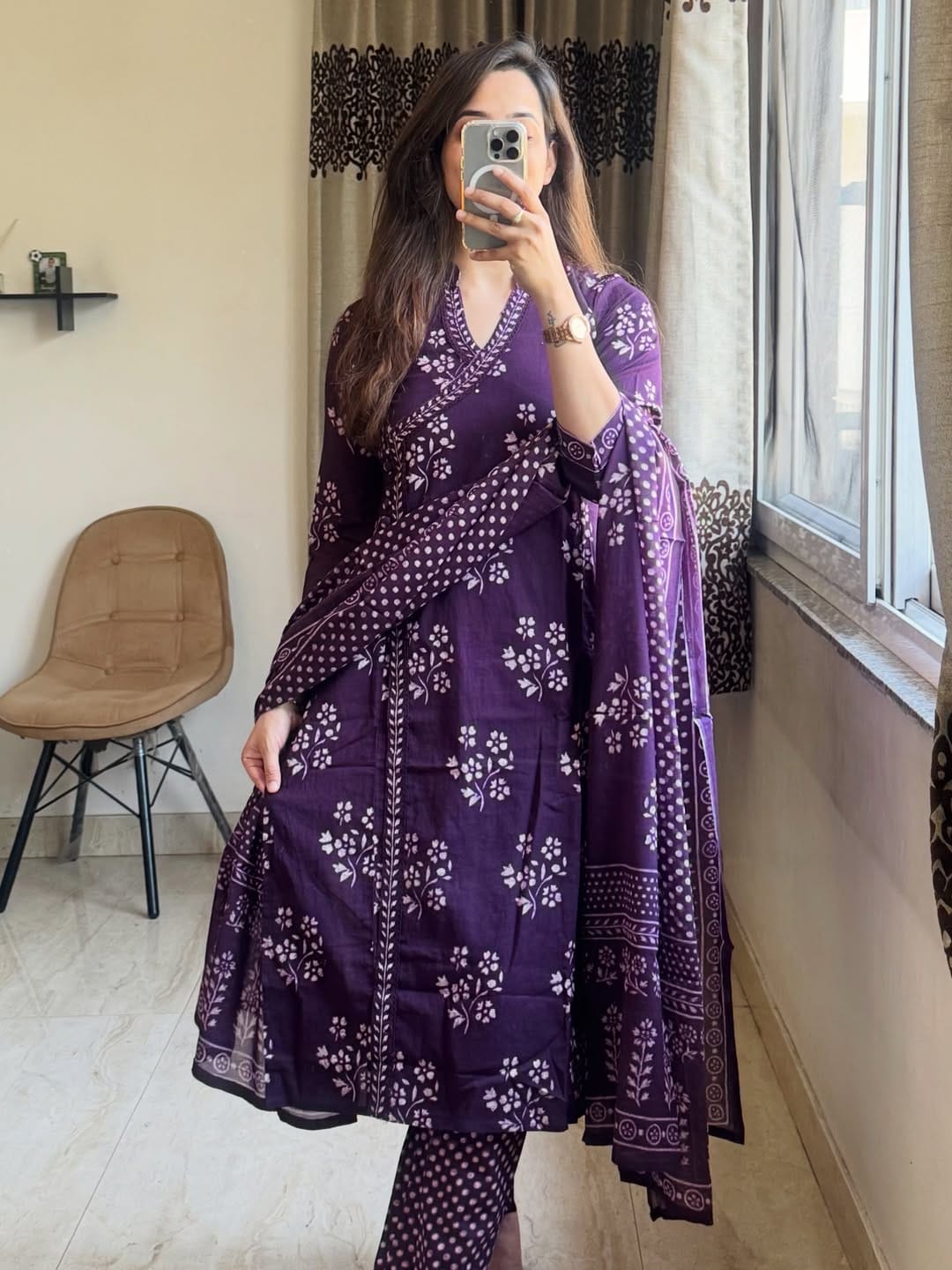 Heavy Cotton Khata Work Kurti Pant Dupatta Set