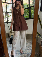 Floral Embroidered Cotton Co-Ord Set with Wide-Leg Pants