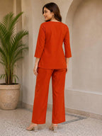 Rayon Slub Embroidered Top & Pant Co-Ord Set
