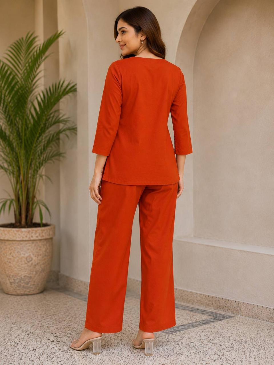 Rayon Slub Embroidered Top & Pant Co-Ord Set