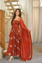Floral Print - Muslin Long Dress with Full Flare