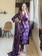 Heavy Cotton Khata Work Kurti Pant Dupatta Set